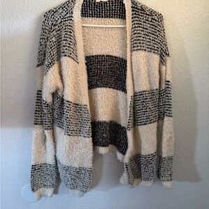 Pink Rose Black and Cream Striped Cardigan Sweater